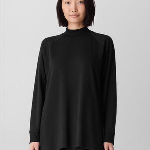 Eileen Fisher Classic Black Long Sleeve Top Ribbed Mock Turtleneck BNWT